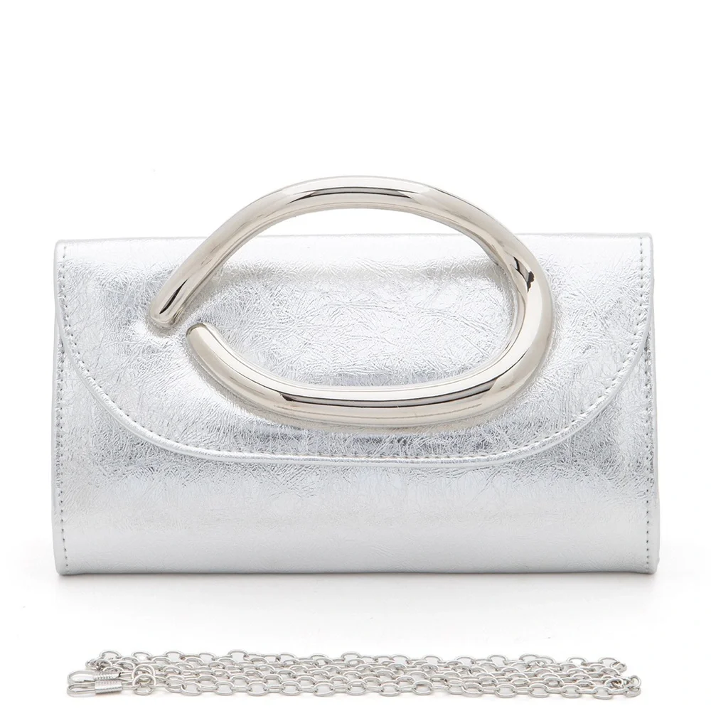 Black & Silver Vegan Leather Clutch Bag